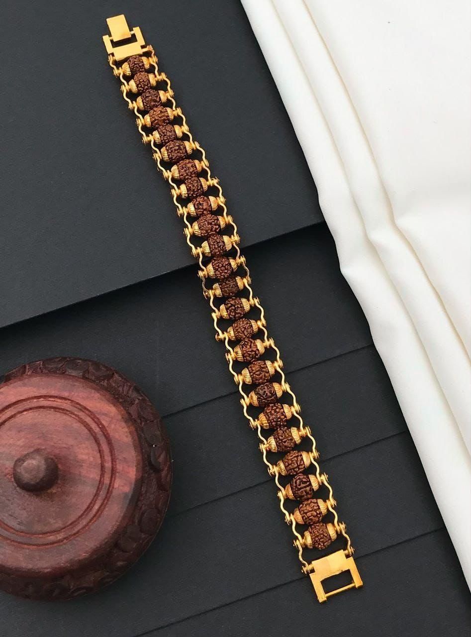 Genuine Paanch Mukhi Modern Rudraksha Bracelet With Gold Plating. Default Title Khoppa