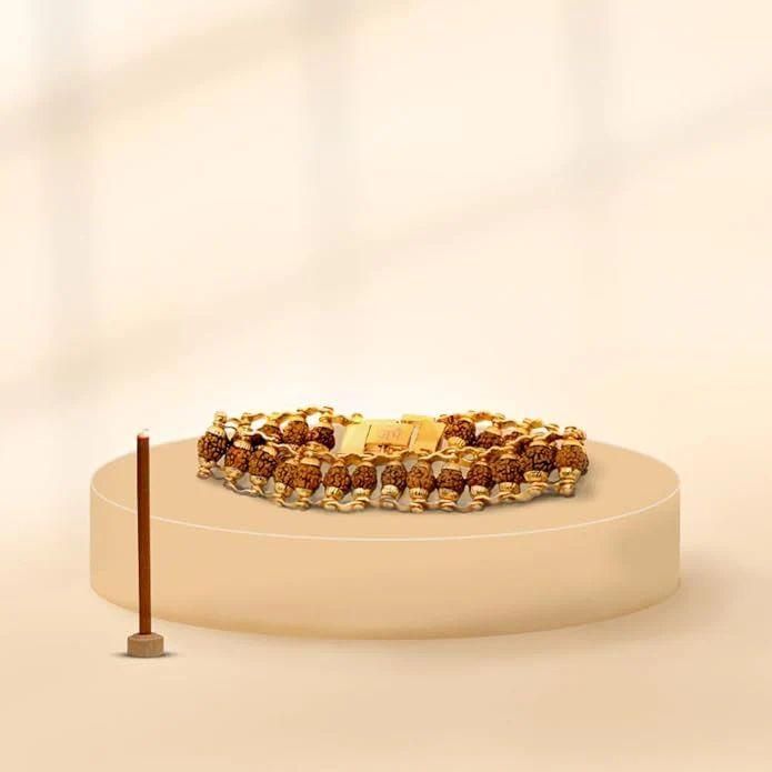 Genuine Paanch Mukhi Modern Rudraksha Bracelet With Gold Plating. Default Title Khoppa