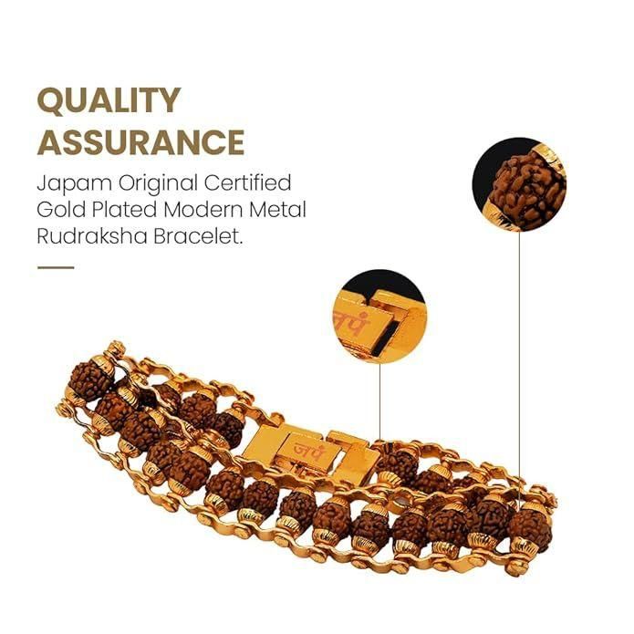 Genuine Paanch Mukhi Modern Rudraksha Bracelet With Gold Plating. Default Title Khoppa