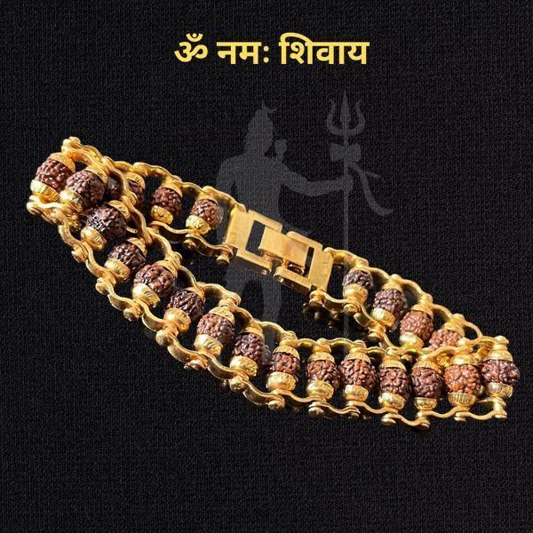 Genuine Paanch Mukhi Modern Rudraksha Bracelet With Gold Plating. Default Title Khoppa