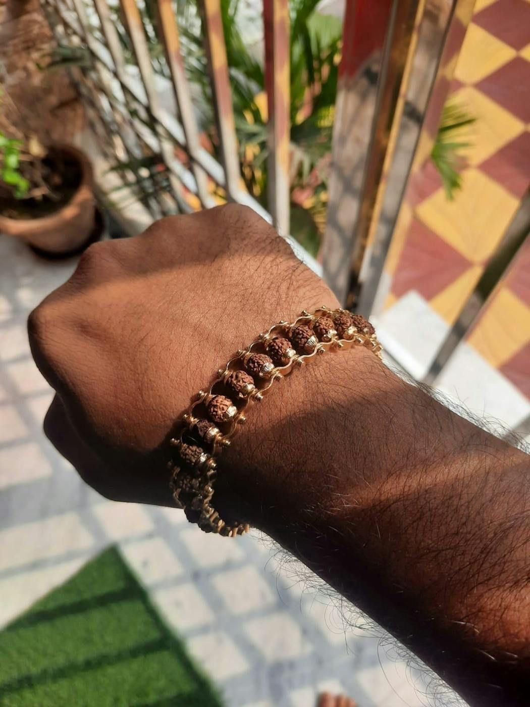 Genuine Paanch Mukhi Modern Rudraksha Bracelet With Gold Plating. Default Title Khoppa