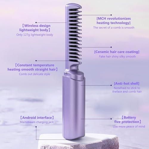 Cordless Rechargeable Hot Comb Hair Straightener – Fast Heating & Portable Styling Tool