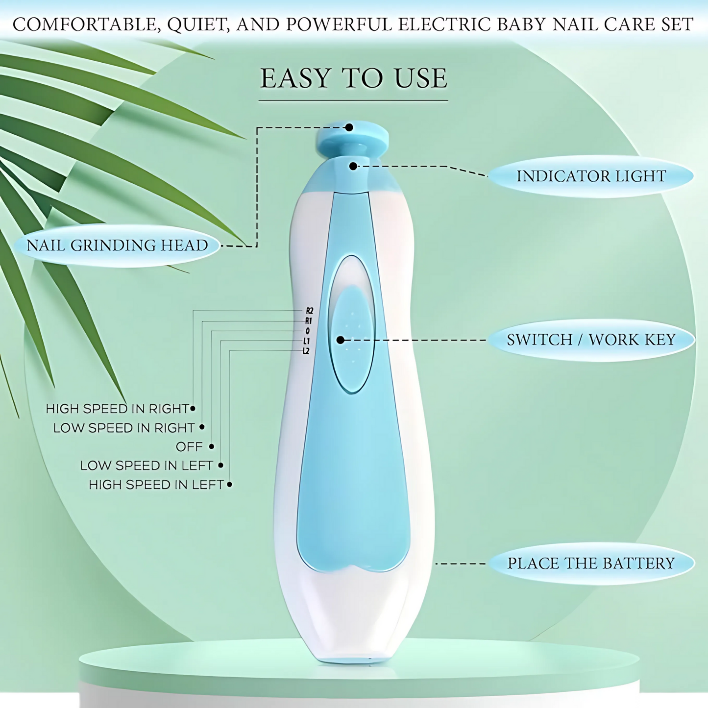 Illuminate Your Baby's Safe Nail Care| Ergonomic Electric Baby Nail Trimmer with LED Light| 6 Grinding Pads for New-born Infant Toddler or Adults