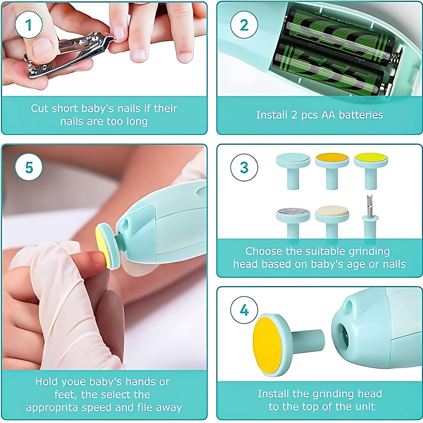 Illuminate Your Baby's Safe Nail Care| Ergonomic Electric Baby Nail Trimmer with LED Light| 6 Grinding Pads for New-born Infant Toddler or Adults