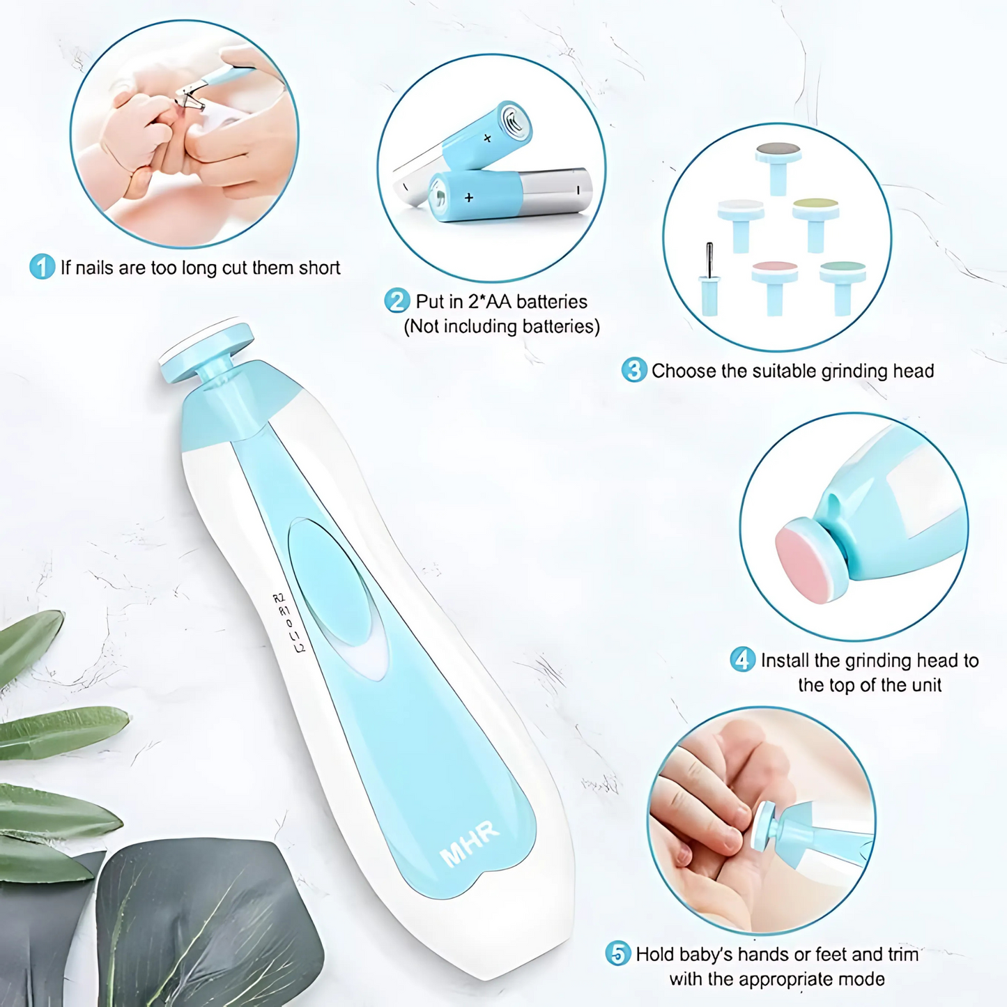 Illuminate Your Baby's Safe Nail Care| Ergonomic Electric Baby Nail Trimmer with LED Light| 6 Grinding Pads for New-born Infant Toddler or Adults